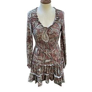Derek Heart Paisley Print Long Sleeve Stretchy Boho Dress Women's Size Small